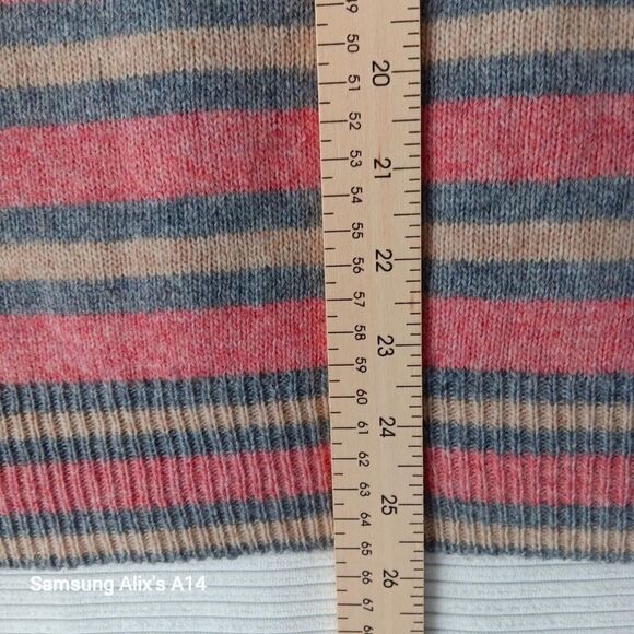 McBriar Mens Sz Large Shetland Wool Pullover  Knit Pink Gray beige striped Vtg - Picture 4 of 6